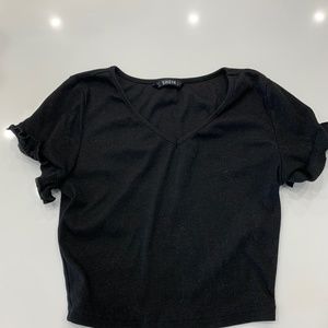 Ruffle Sleeve Black Top